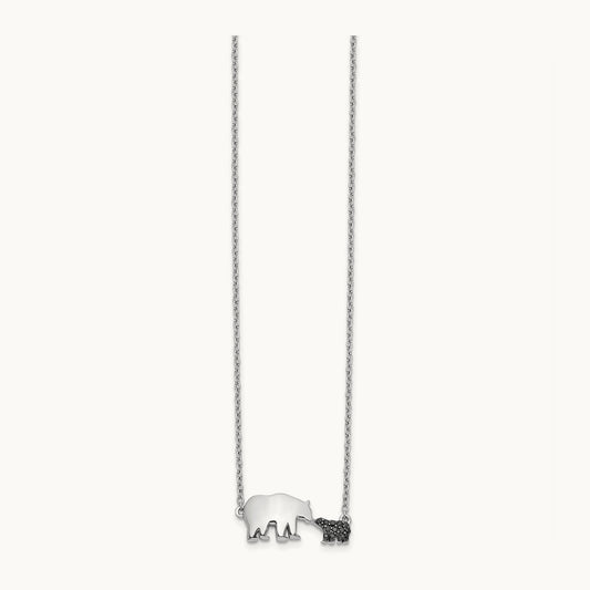 Black Diamond Mother and Baby Bear 18 in Necklace, 14K White Gold
