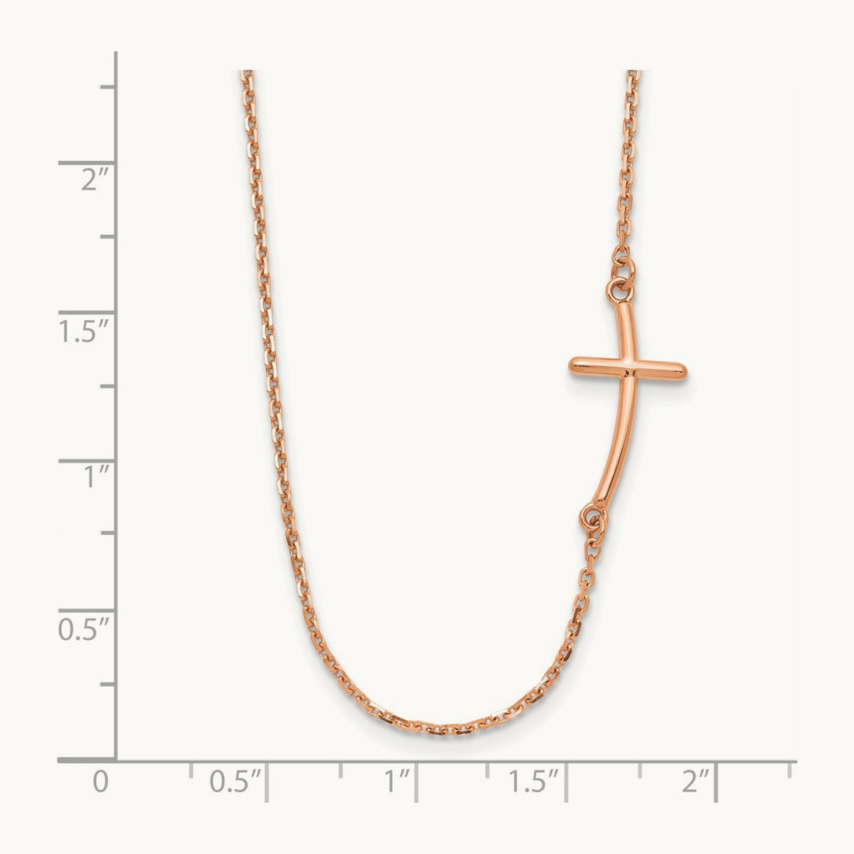 Small Sideways Curved Cross Necklace — 14K Rose Gold
