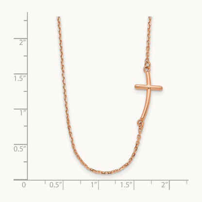 Small Sideways Curved Cross Necklace — 14K Rose Gold