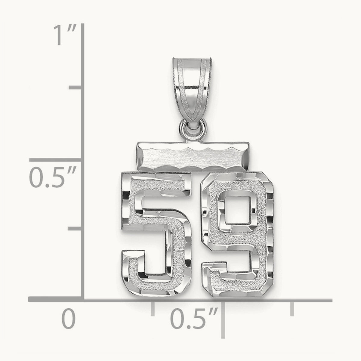 Small Brushed Diamond-cut Number 59 Charm, 14K White Gold