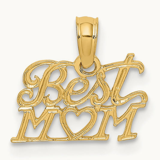 BEST MOM with Heart Charm, 14K