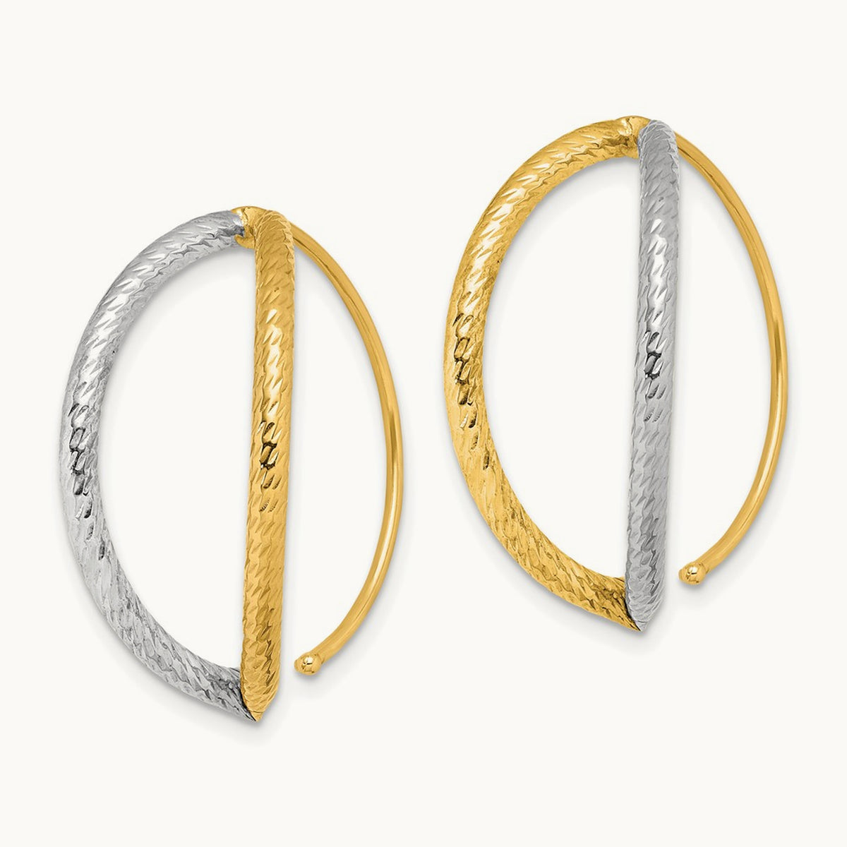 w/Rhodium Diamond-Cut Dangle Threader Earrings, 14K