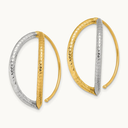 w/Rhodium Diamond-Cut Dangle Threader Earrings, 14K