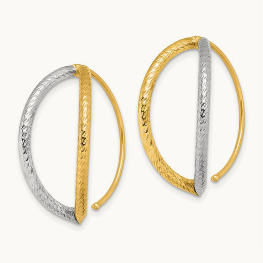 w/Rhodium Diamond-Cut Dangle Threader Earrings, 14K