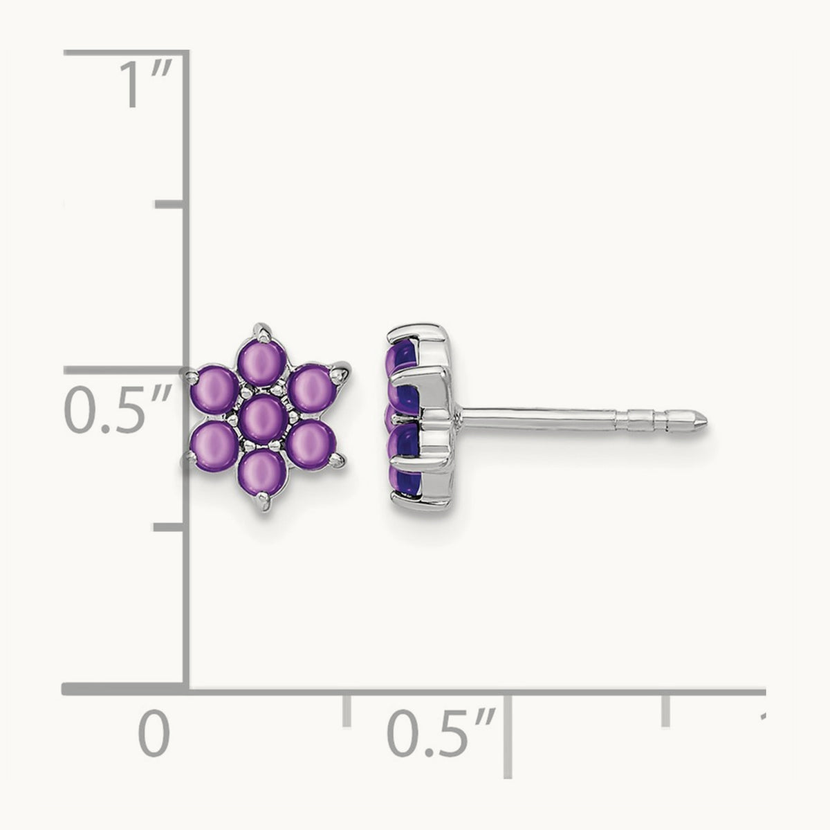Amethyst Floral Post Earrings, 14K White Gold