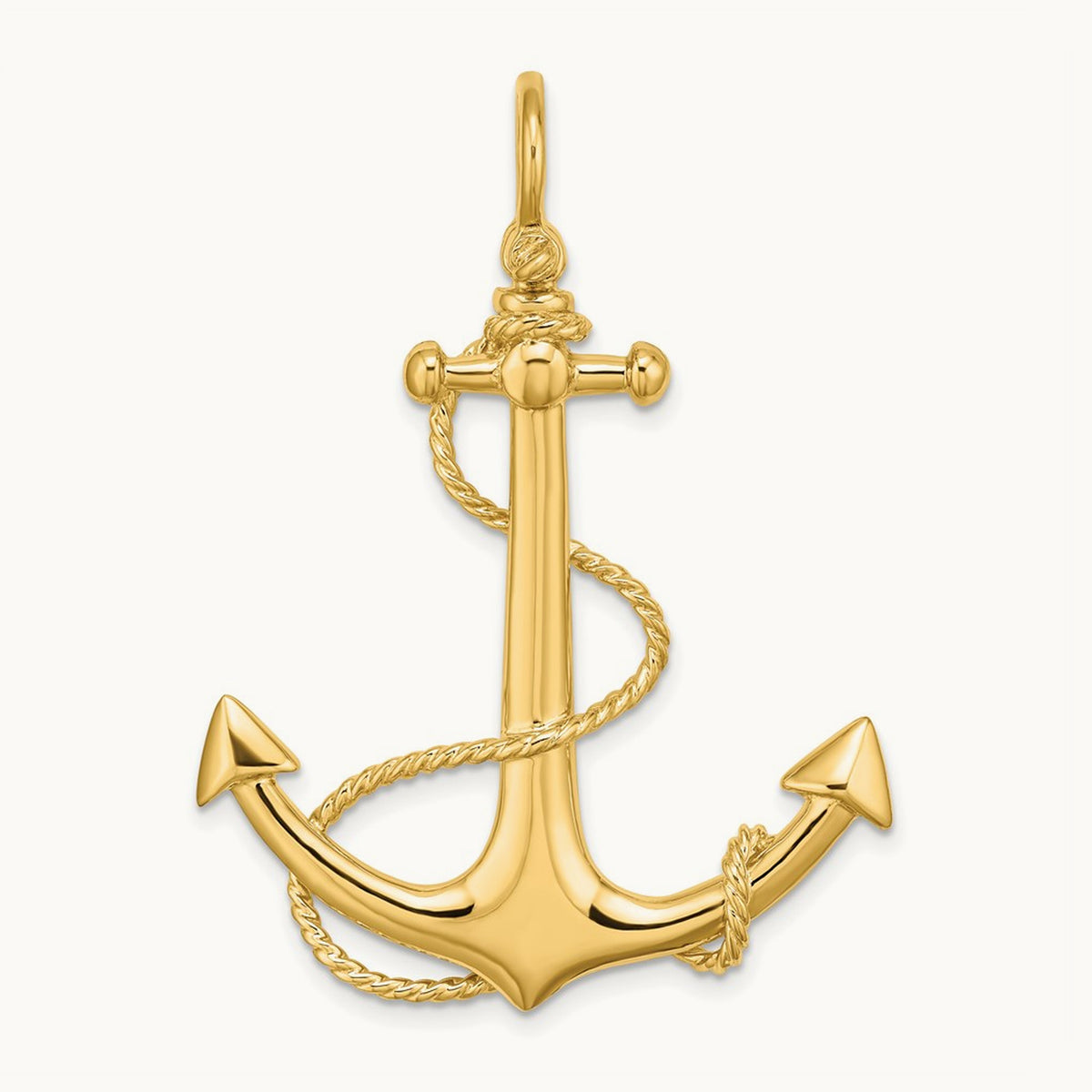 3-D Large Anchor w/ Rope Charm, 14K