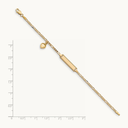 Dangling Heart Children's Figaro Link ID Bracelet, 14K