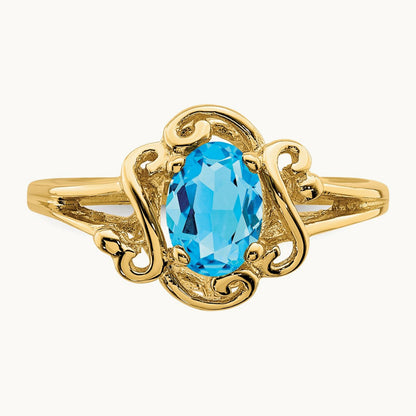 7x5mm Oval Blue Topaz ring, 14K