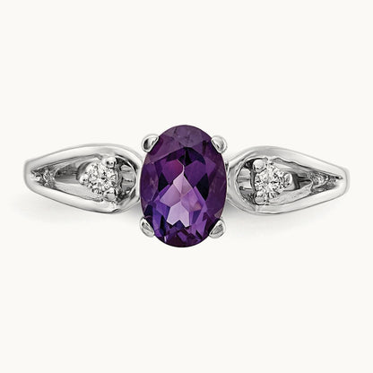 7x5mm Oval Amethyst AA Diamond ring, 14K White Gold
