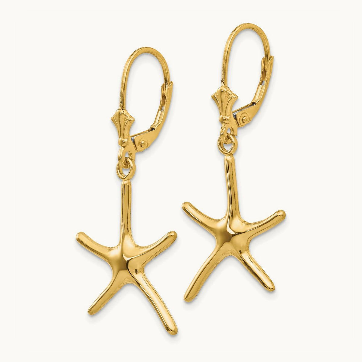 Dancing Starfish Leverback Earrings — 14K Yellow Gold