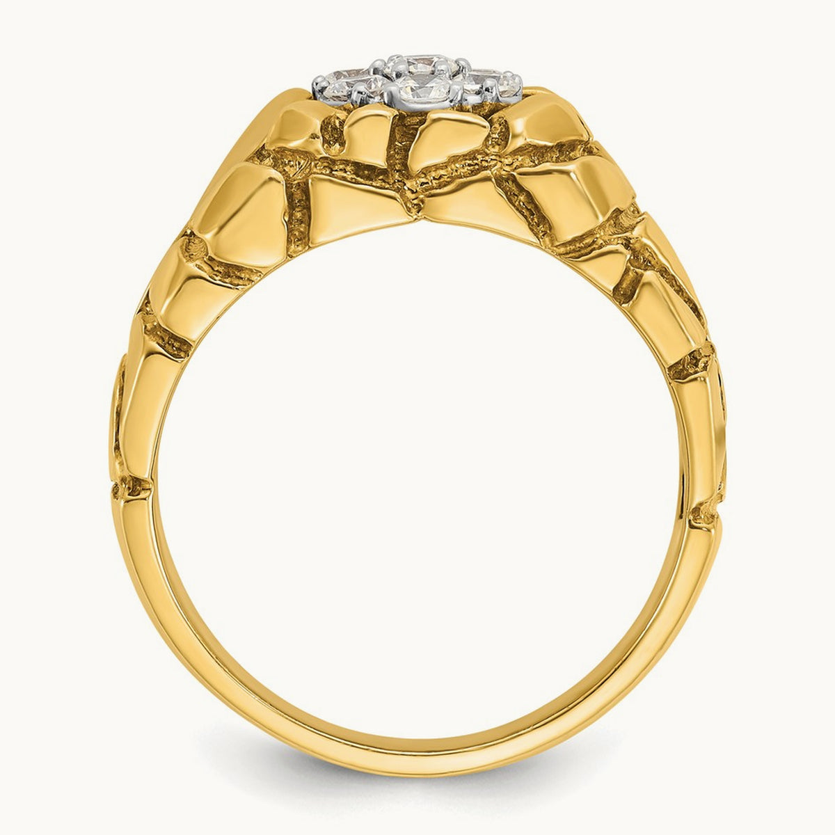 14ktt IBGoodman Men's Polish/Nugget Texture Round Dia Cluster Ring