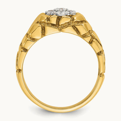 14ktt IBGoodman Men's Polish/Nugget Texture Round Dia Cluster Ring