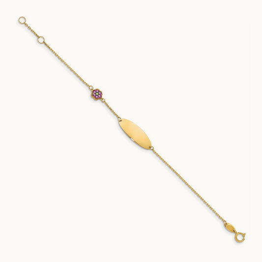 Children's Enamel Flower w/.5in ext. ID Bracelet, 14K