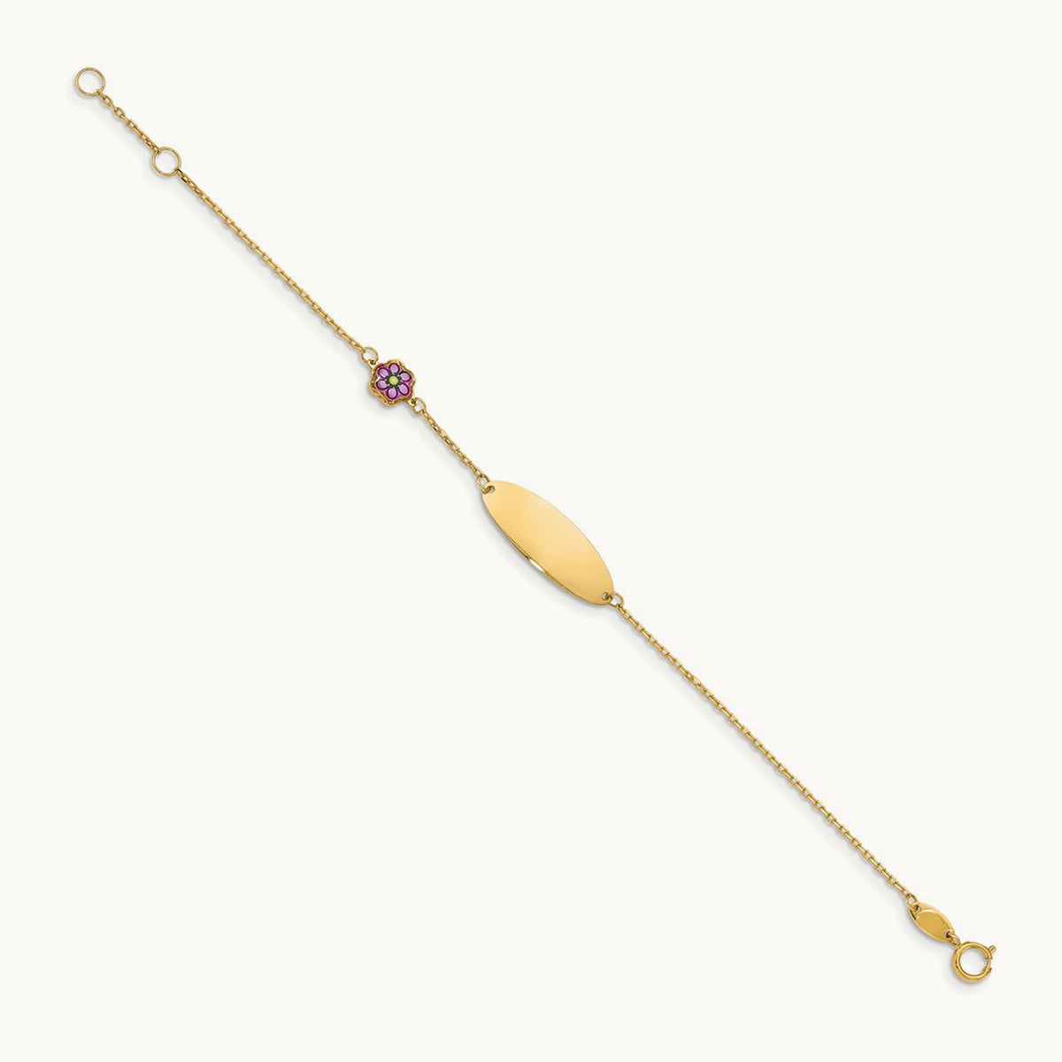 Children's Enamel Flower w/.5in ext. ID Bracelet, 14K