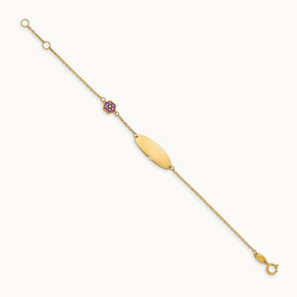 Children's Enamel Flower w/.5in ext. ID Bracelet, 14K