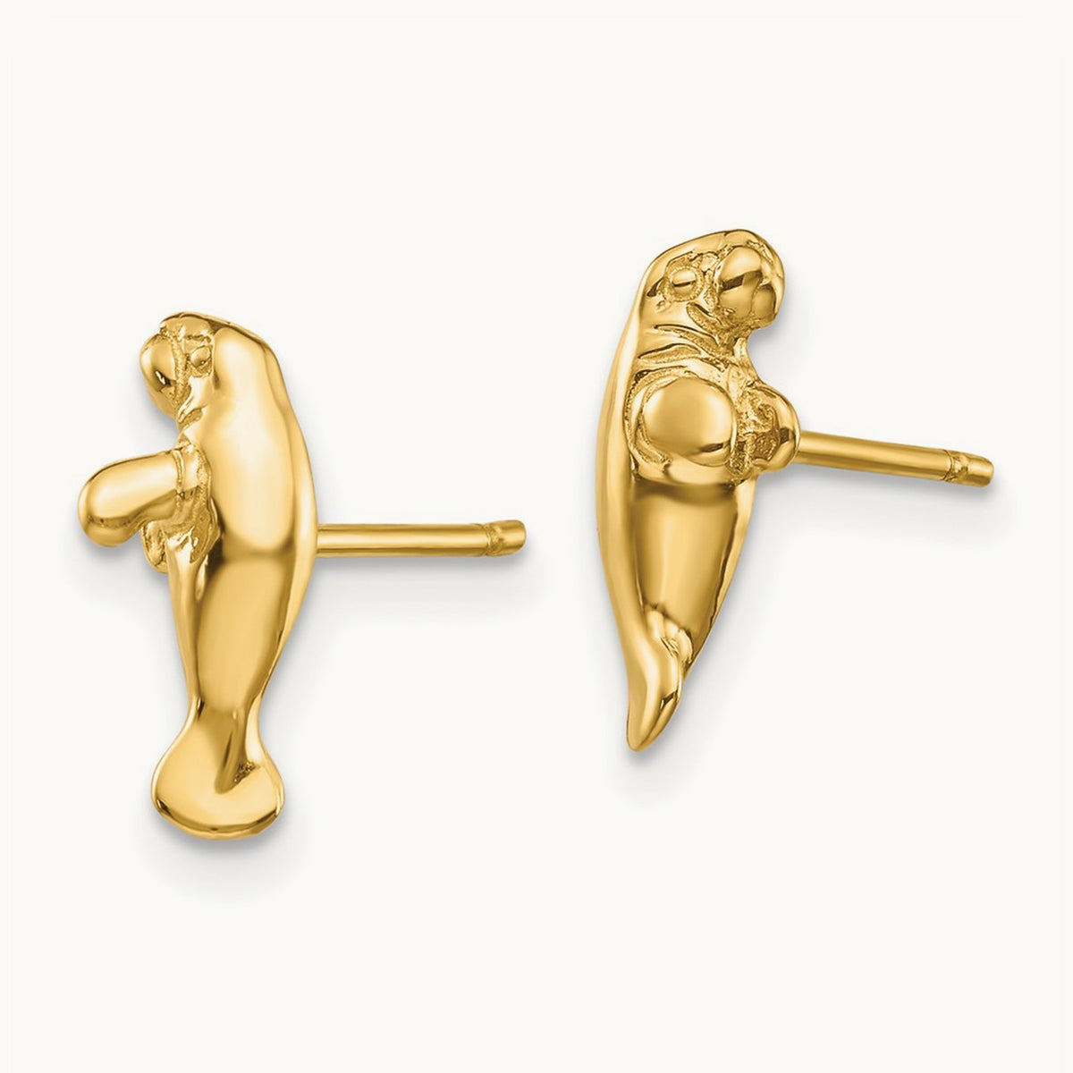 Mini Manatee Post Earrings, 14K