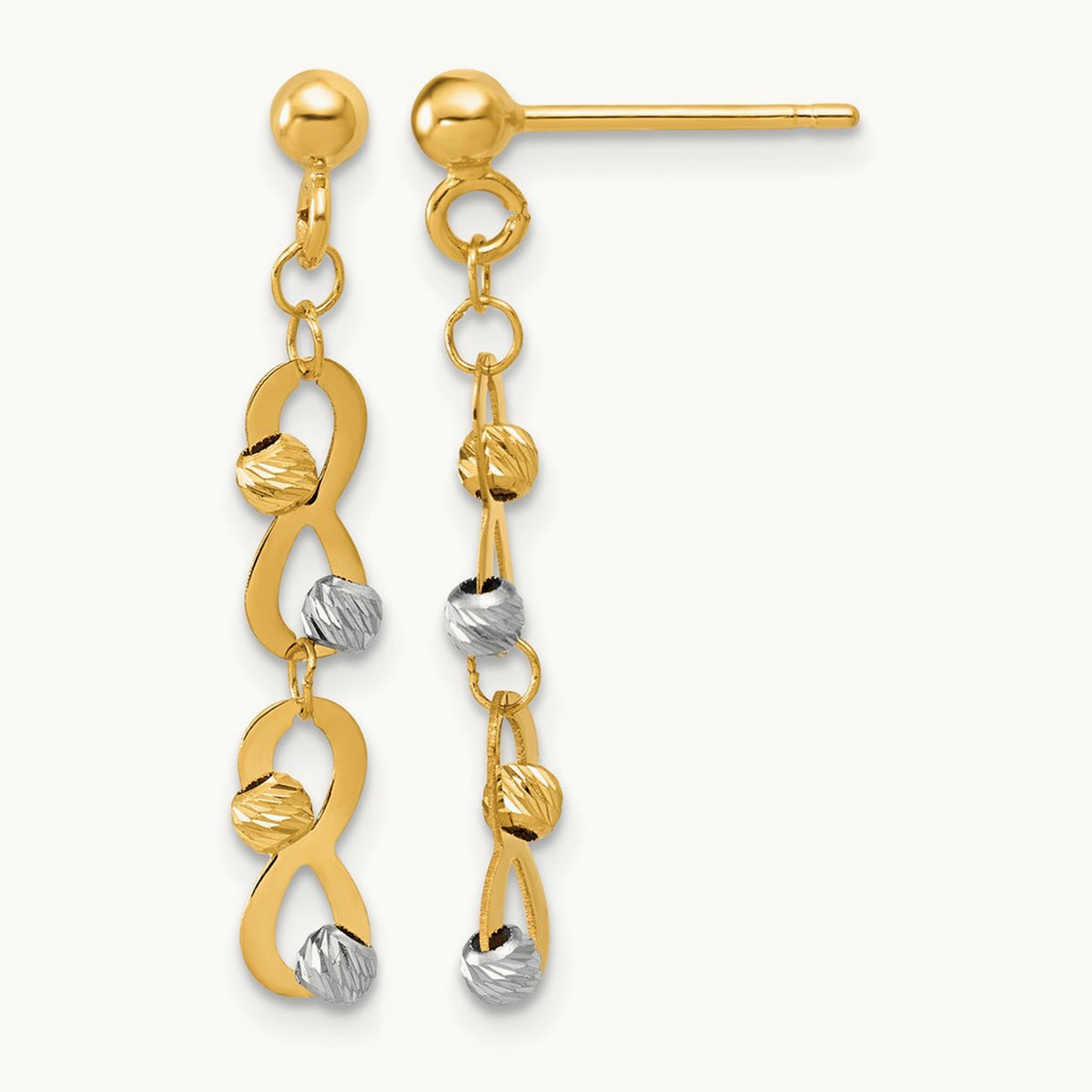 D/C Beaded Infinity Dangle Post Earrings, 14K Two-tone — Leslie's