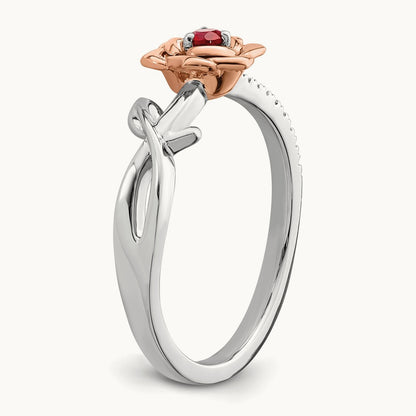 & Rose Ruby and Diamond Flower Ring, 14K Two-tone White