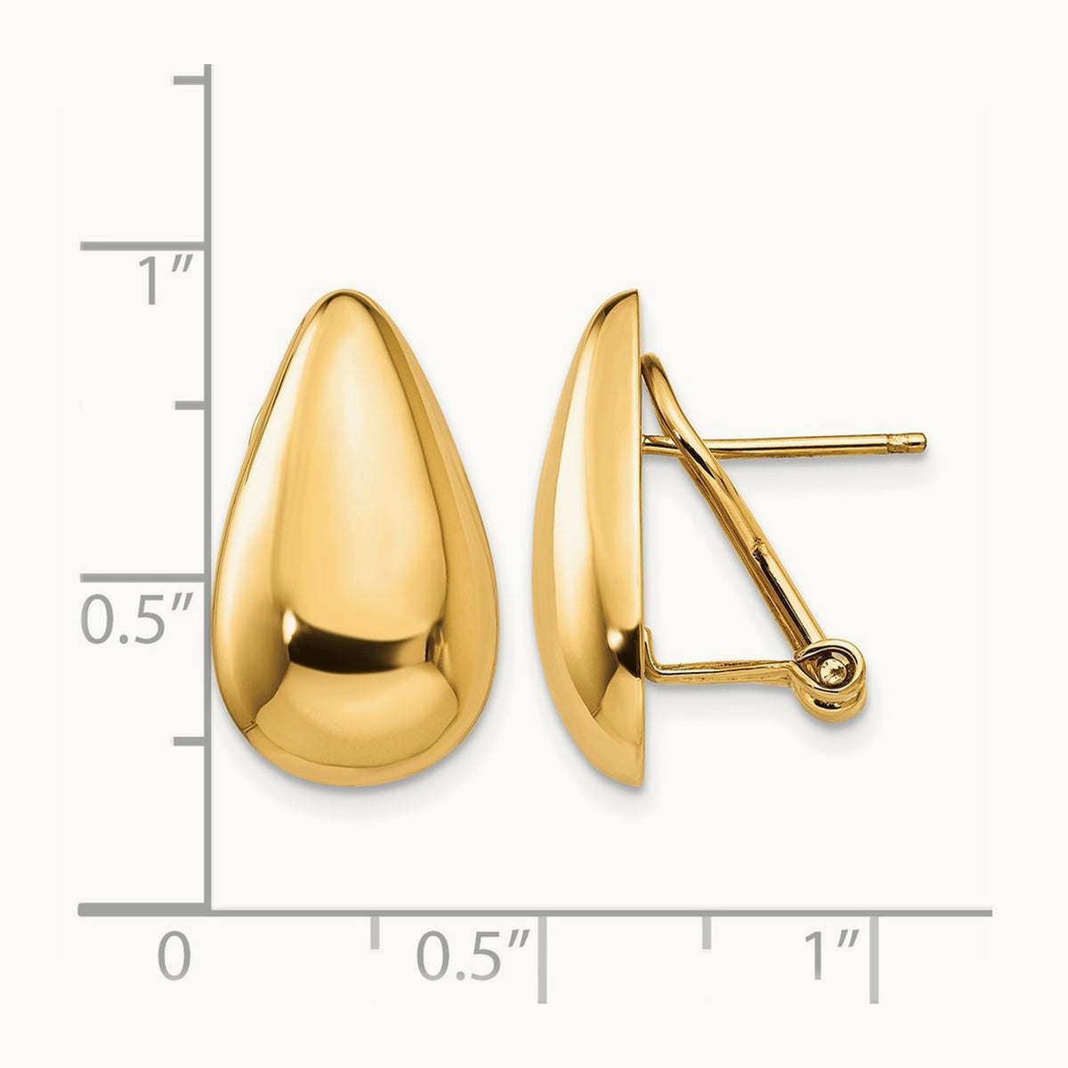Polished Teardrop Omega Back Post Earrings, 14K