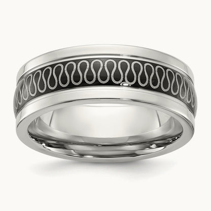 Polished Black IP-plated Swirl Pattern Band, 8mm, Stainless Steel
