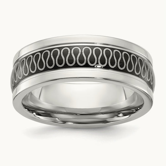 Polished Black IP-plated Swirl Pattern Band, 8mm, Stainless Steel