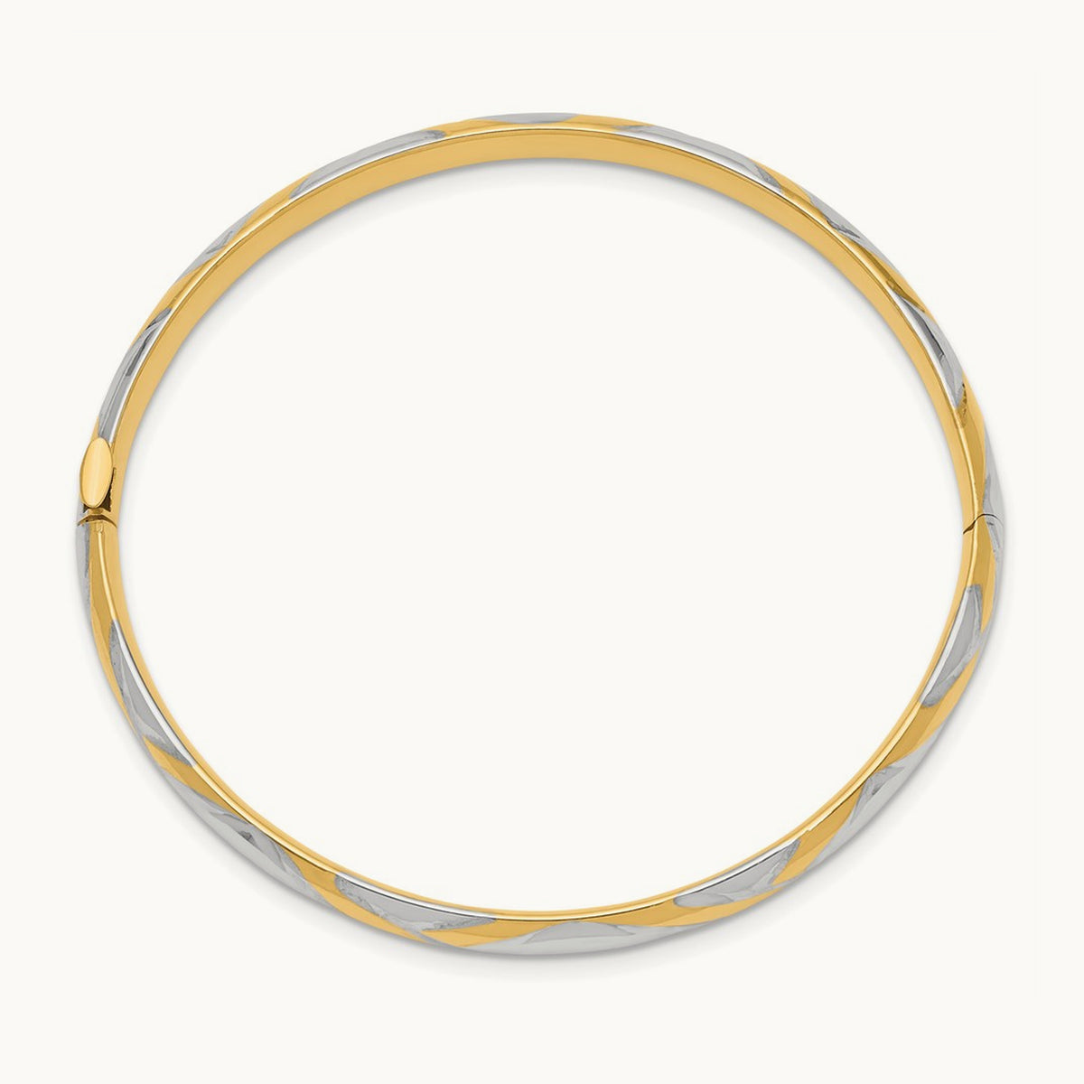 3/16 w/White Rhodium Criss-Cross Children's Hinged Bangle, 14K