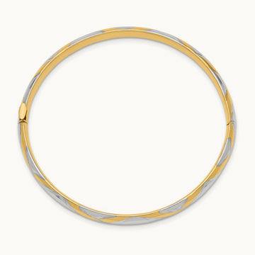 3/16 w/White Rhodium Criss-Cross Children's Hinged Bangle, 14K