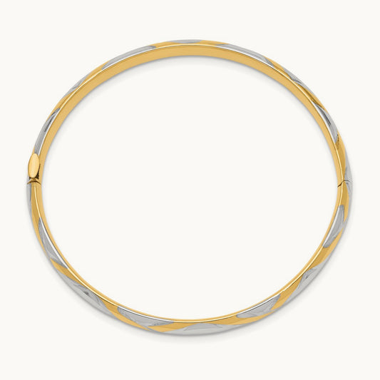 3/16 w/White Rhodium Criss-Cross Children's Hinged Bangle, 14K