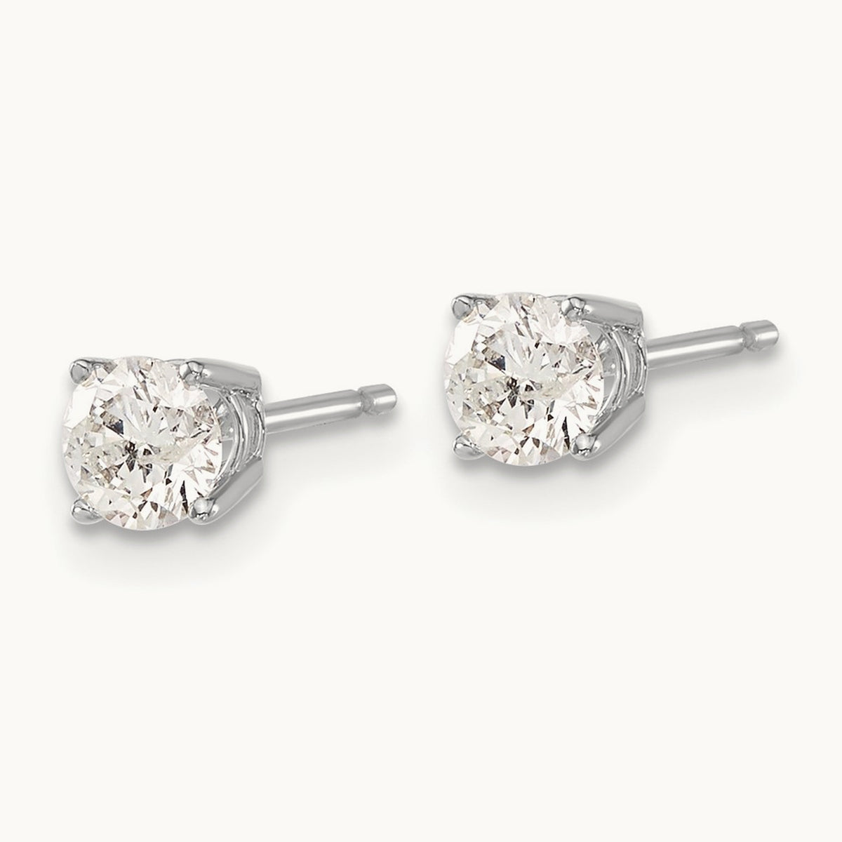 Round Diamond Stud Earrings — 14K White Gold, 0.70 ct tw, I1 J-K · push back