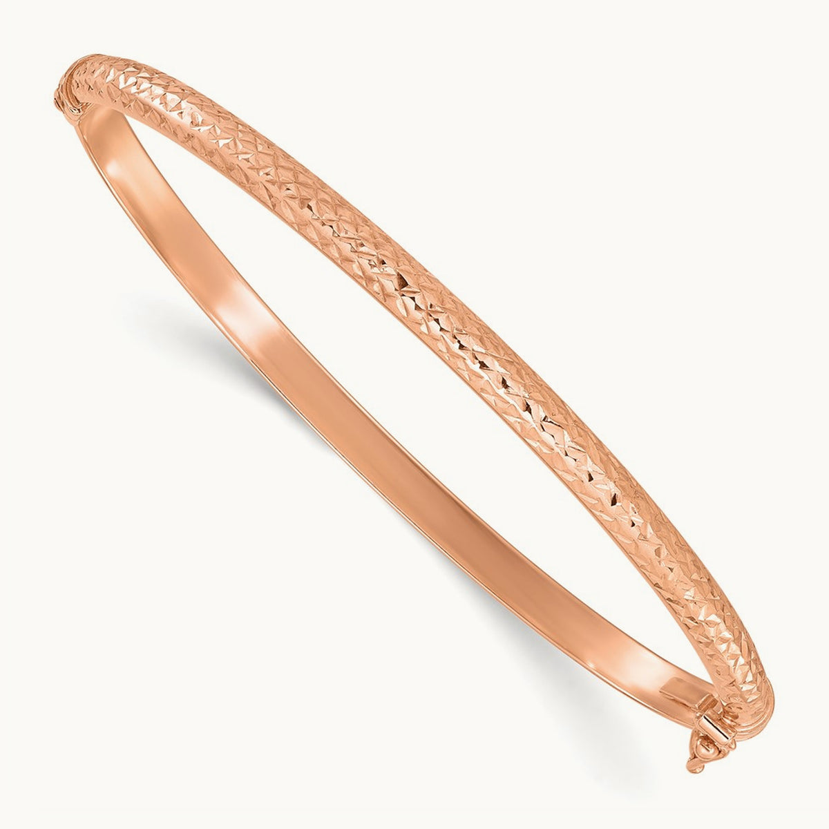 Diamond Cut Hinged Bangle — 14K Rose Gold