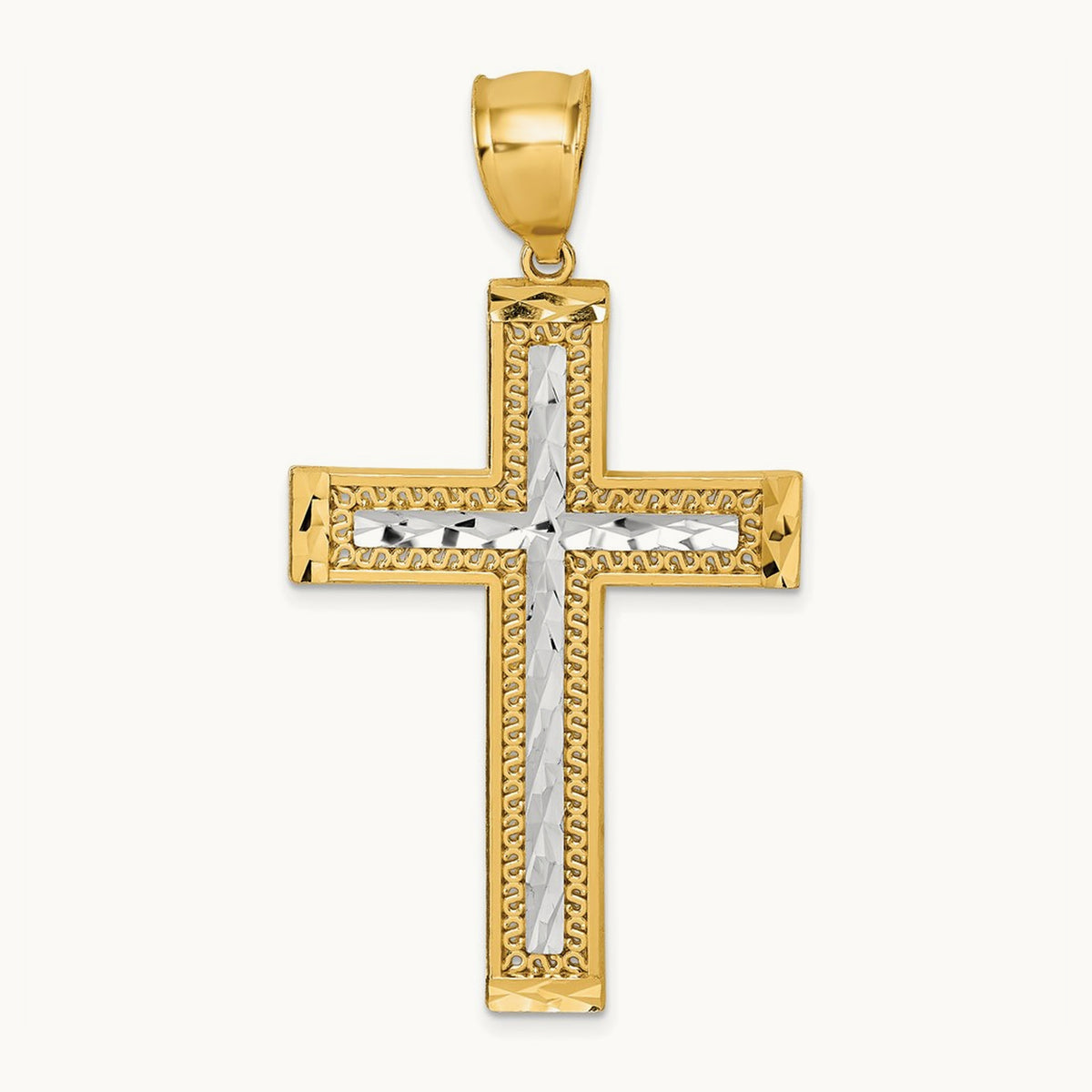 Polished w/ Diamond-cut Textured Fancy Cross Pendant — photo set