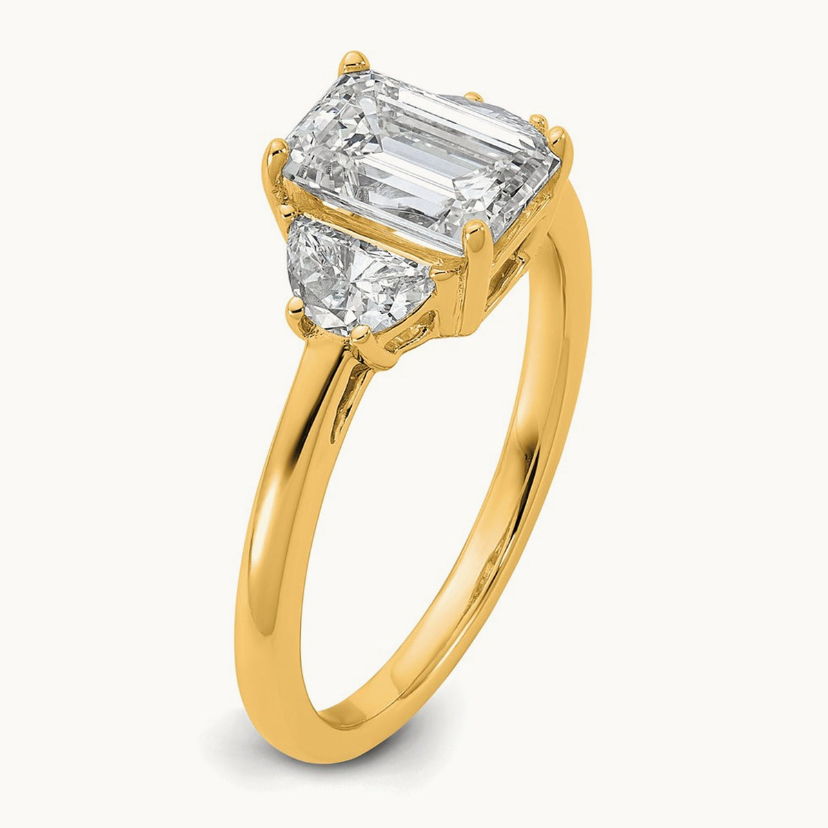 Semi-Mount Emerald & 1/2 Moon 3 Stone Engagement Ring, 0.25-1.00 ct tw Lab-Grown Diamond — 1/2 ct, 14K Yellow Gold