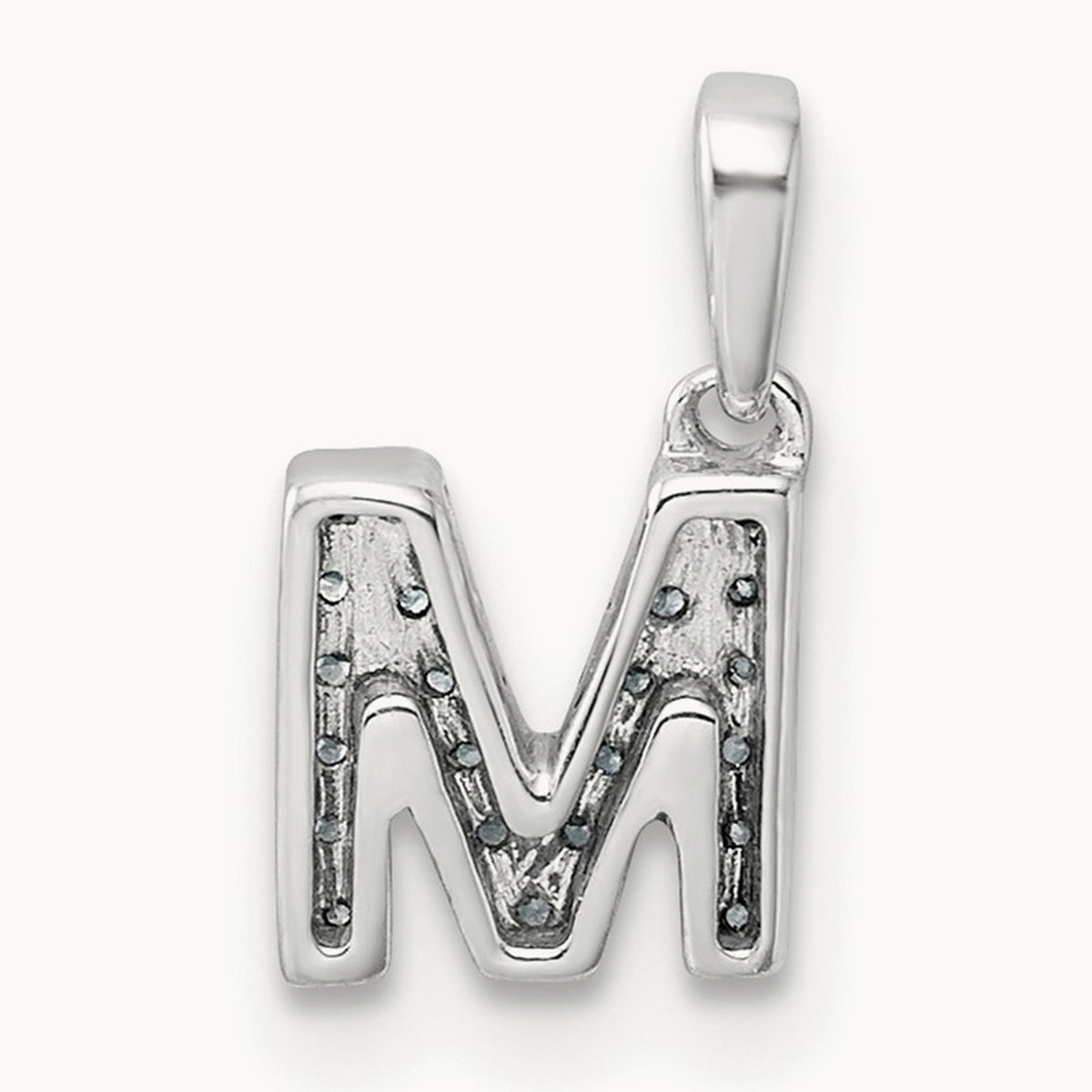 Diamond Initial with Bail Pendant — 14K White Gold, M