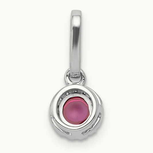 Diamond and Cabochon Ruby Halo Pendant, 14K White Gold