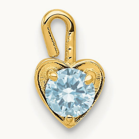 March Synthetic Birthstone Heart Charm — 14K Yellow Gold