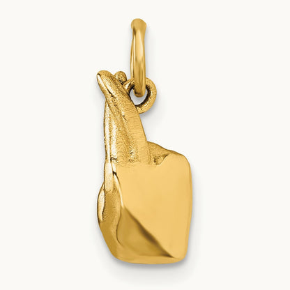 American Sign Language Alphabet Fingerspelling Sign R Pendant, 14K