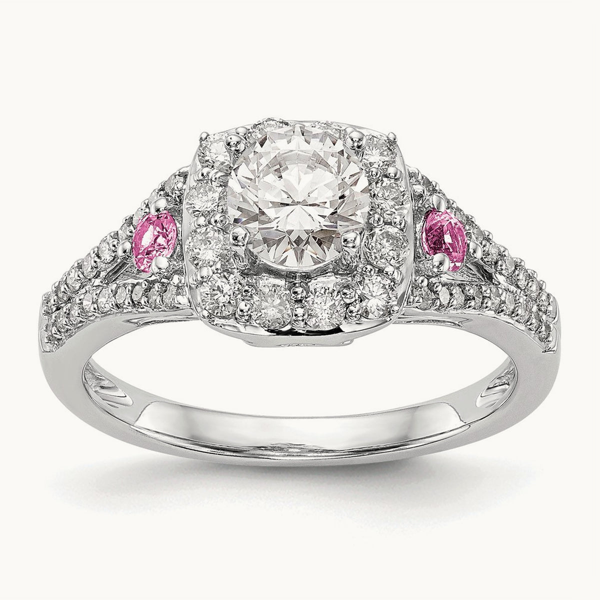 Gold and Pink Sap Semi-Mount Halo Engagement Ring, 0.50 ct tw