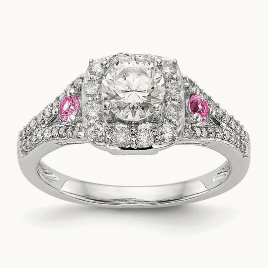 Gold and Pink Sap Semi-Mount Halo Engagement Ring, 0.50 ct tw