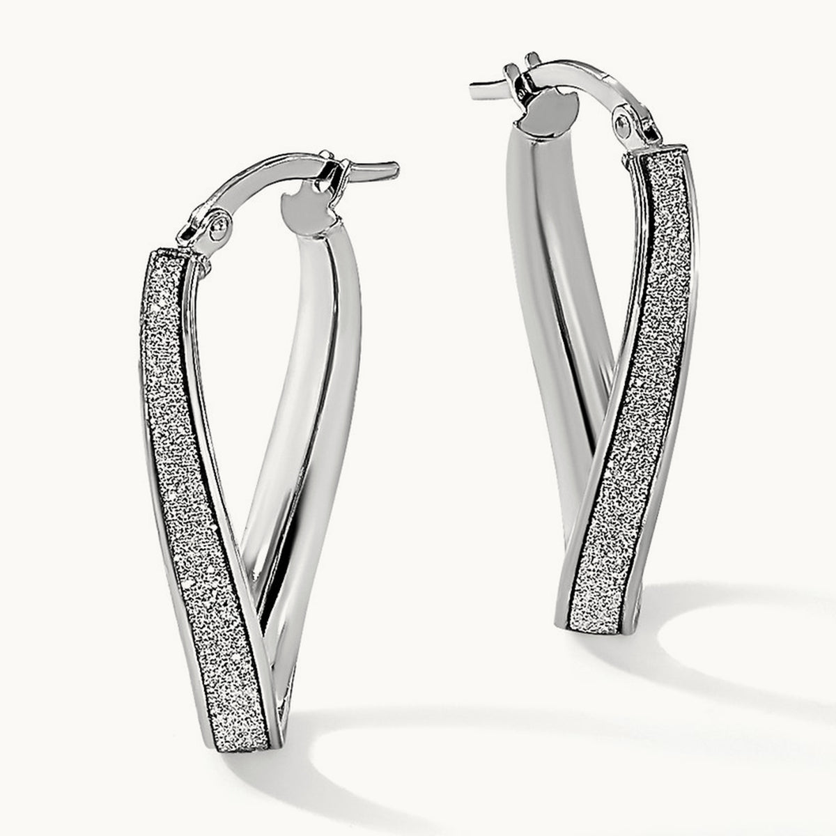 Polished Glimmer Infused Oval Hoop Earrings, 14K White Gold — Leslie's