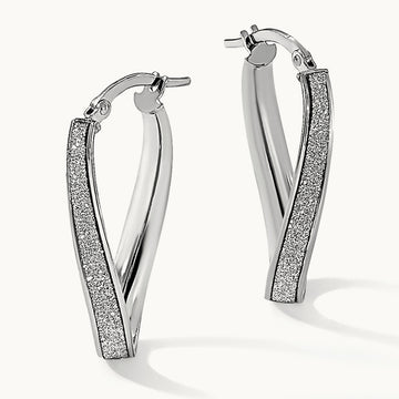 Polished Glimmer Infused Oval Hoop Earrings, 14K White Gold — Leslie's