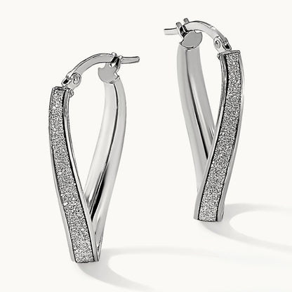 Polished Glimmer Infused Oval Hoop Earrings, 14K White Gold — Leslie's