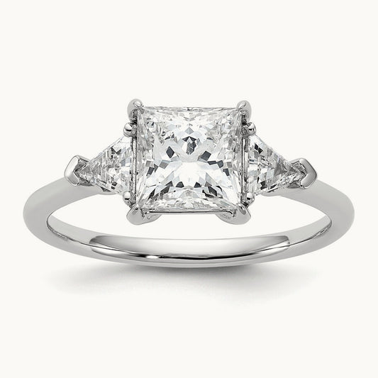 1/2ct Lab Grown Dia VS/SI+ G+ Trillion/1 1/2ct Princess Semi Eng Ring, 14K White Gold