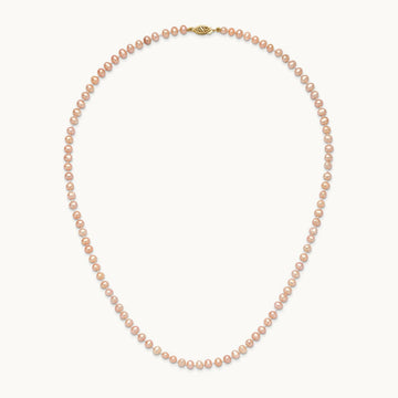 4- Pink Near Round Freshwater Cultured Pearl Necklace, 5mm, 14K