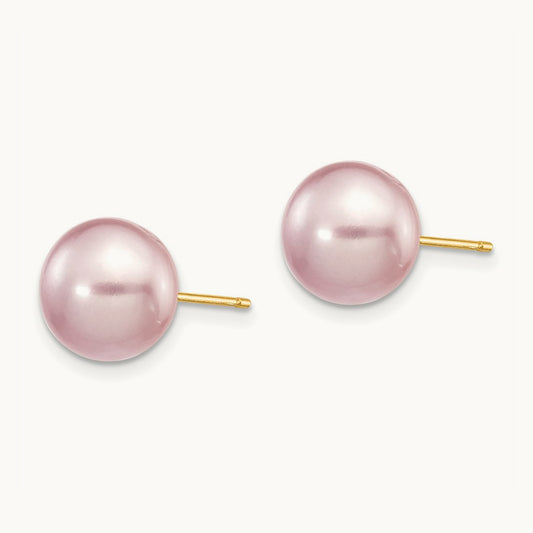 9- Purple Button Freshwater Cultured Pearl Stud Post Earrings, 10mm, 14K