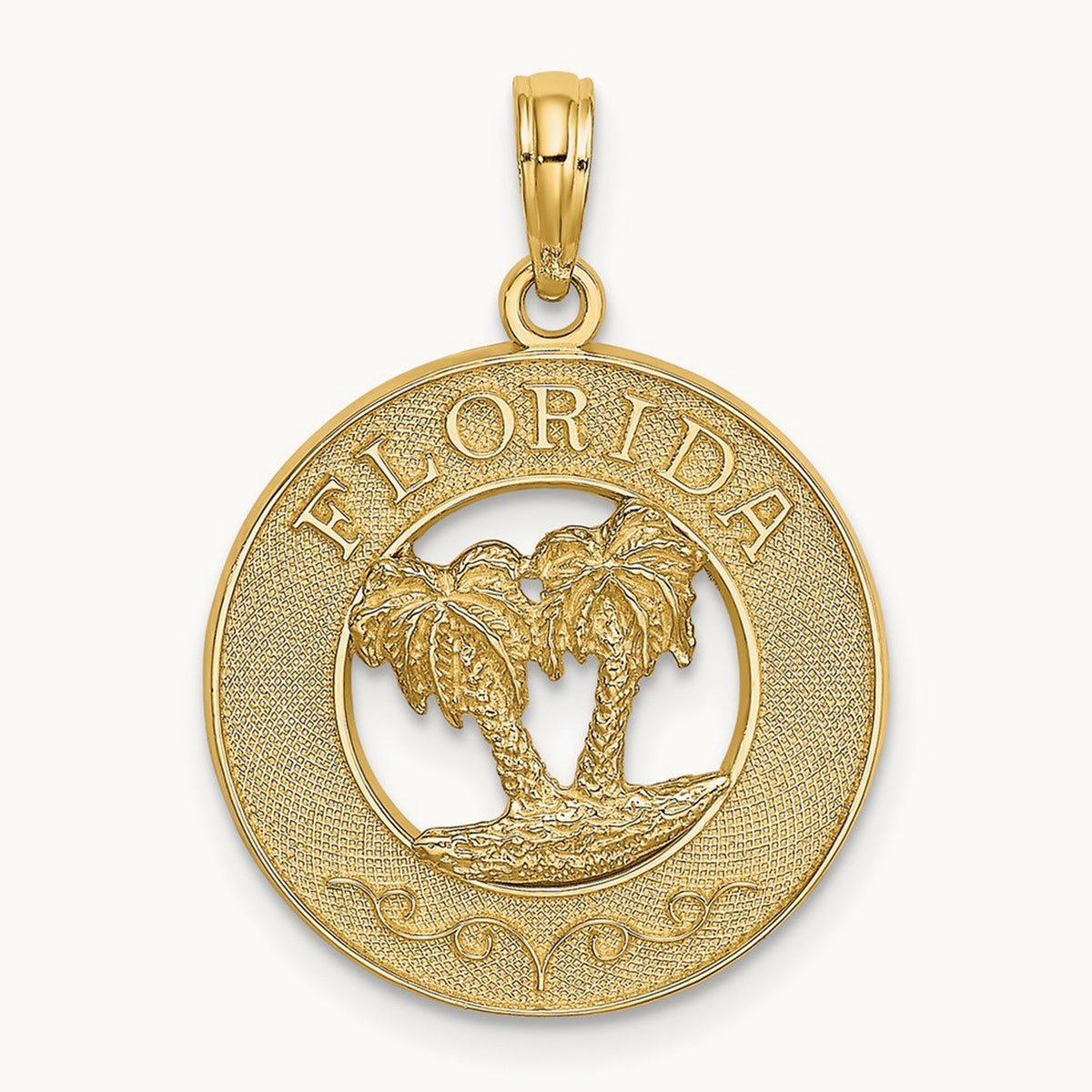 FLORIDA w/Double Palm Tree Circle Charm, 14K