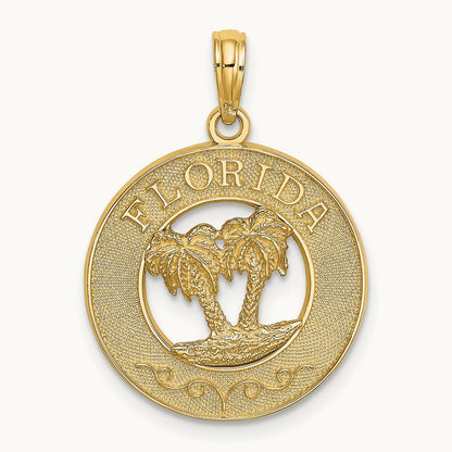 FLORIDA w/Double Palm Tree Circle Charm, 14K