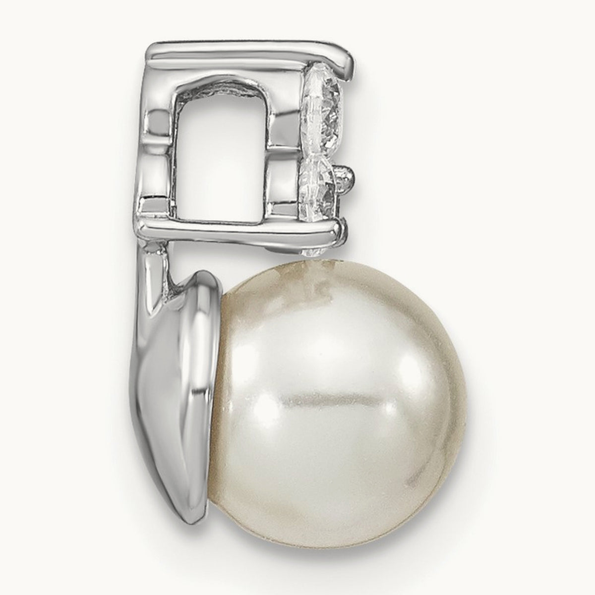 Freshwater Cultured Pearl Chain Slide Pendant, 0.20 ct tw Lab-Grown Diamond — 14K White Gold