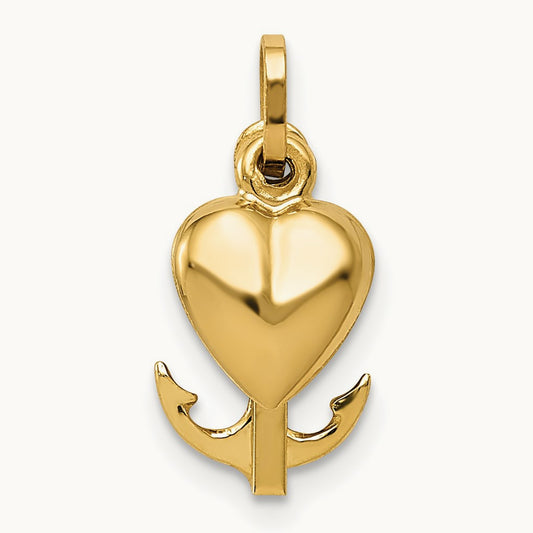 Polished Heart Cross Anchor Pendant, 14K
