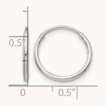 Polished Endless Tube Hoop Earrings, 1.20mm, 14K White Gold