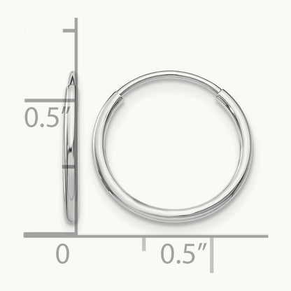 Polished Endless Tube Hoop Earrings, 1.20mm, 14K White Gold